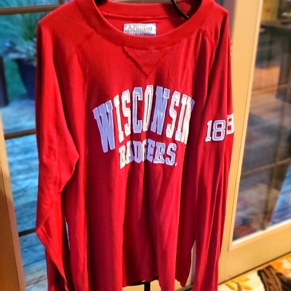 Collosseum Collegiate WI Badgers LSlve Red & White 1848 Sz 2XL Light Sweatshirt - Picture 1 of 11